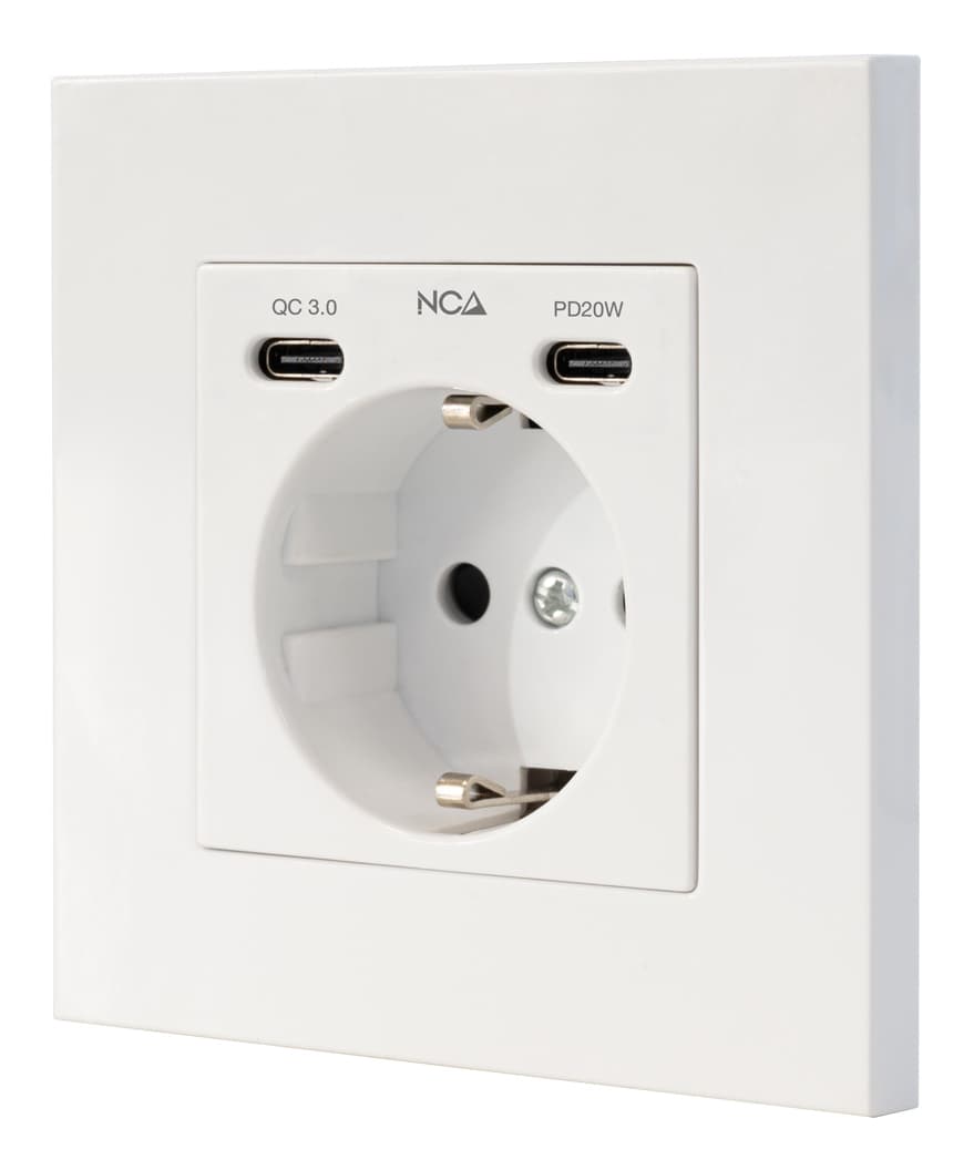 Nanocable Base de enchufe de pared tipo schuko con 2 USB-C PD - Max. 3.4A, Blanco