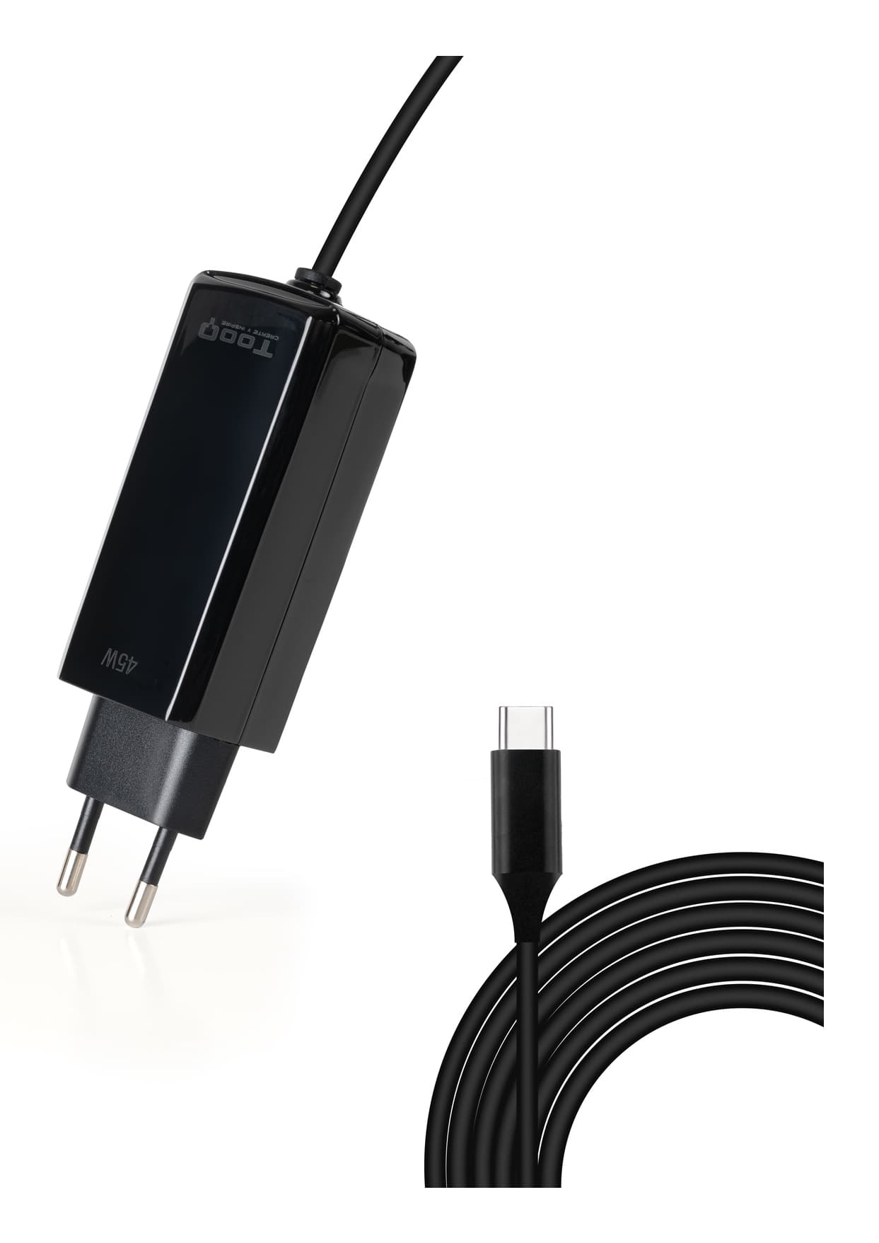 TooQ Cargador de portátil GAN USB-C PD 45W, Negro