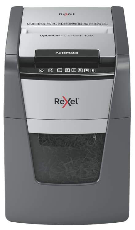 Rexel Optimum AutoFeed+ 100X triturador de papel Corte cruzado 55 dB 22 cm Negro, Gris