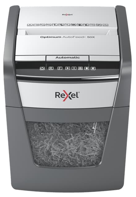 Rexel Optimum AutoFeed+ 50X triturador de papel Corte cruzado 55 dB 22 cm Negro, Gris