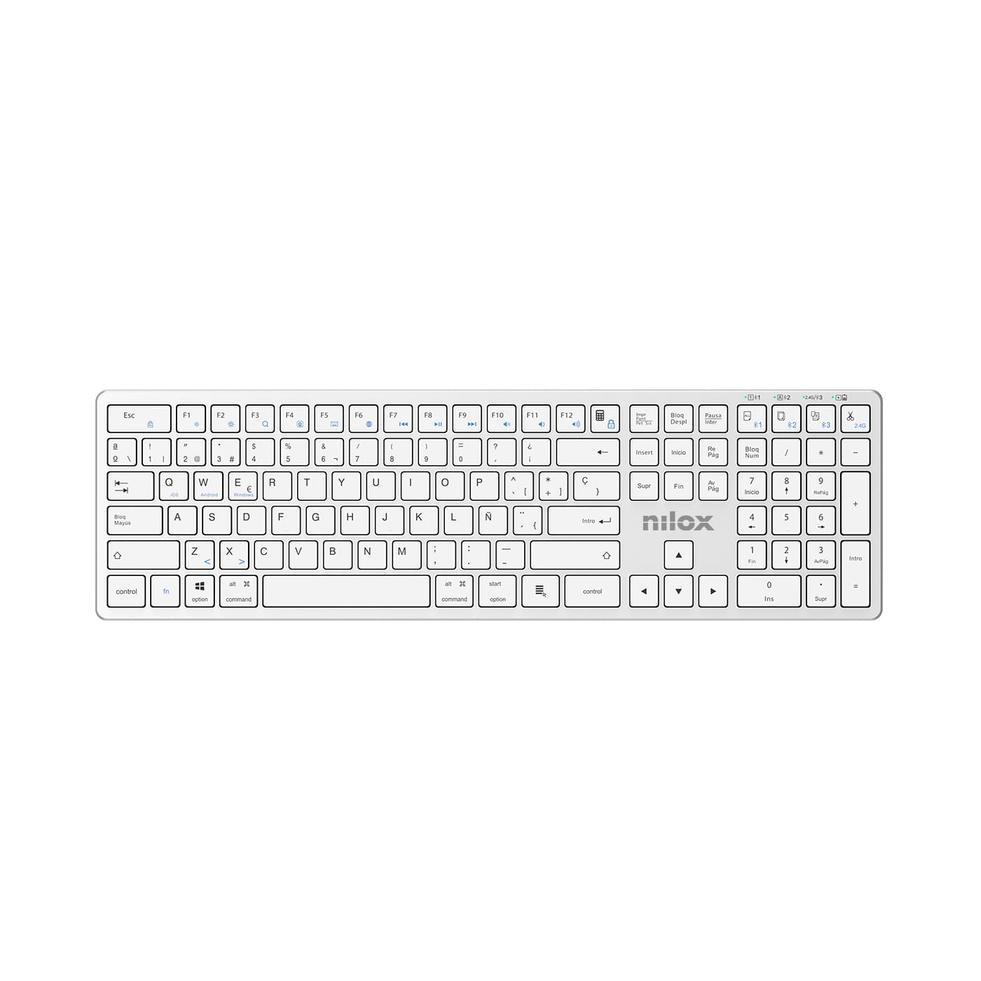 Nilox PRO WIRELESS SILVER ESPANOL teclado Hogar / Oficina USB + Bluetooth QWERTY Español Blanco