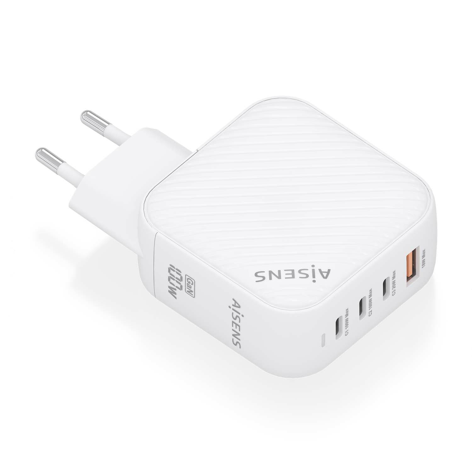 AISENS Cargador GaN 100W, 3xUSB-C PD3.0 QC4.0, 1xUSB-A QC3.0, Blanco