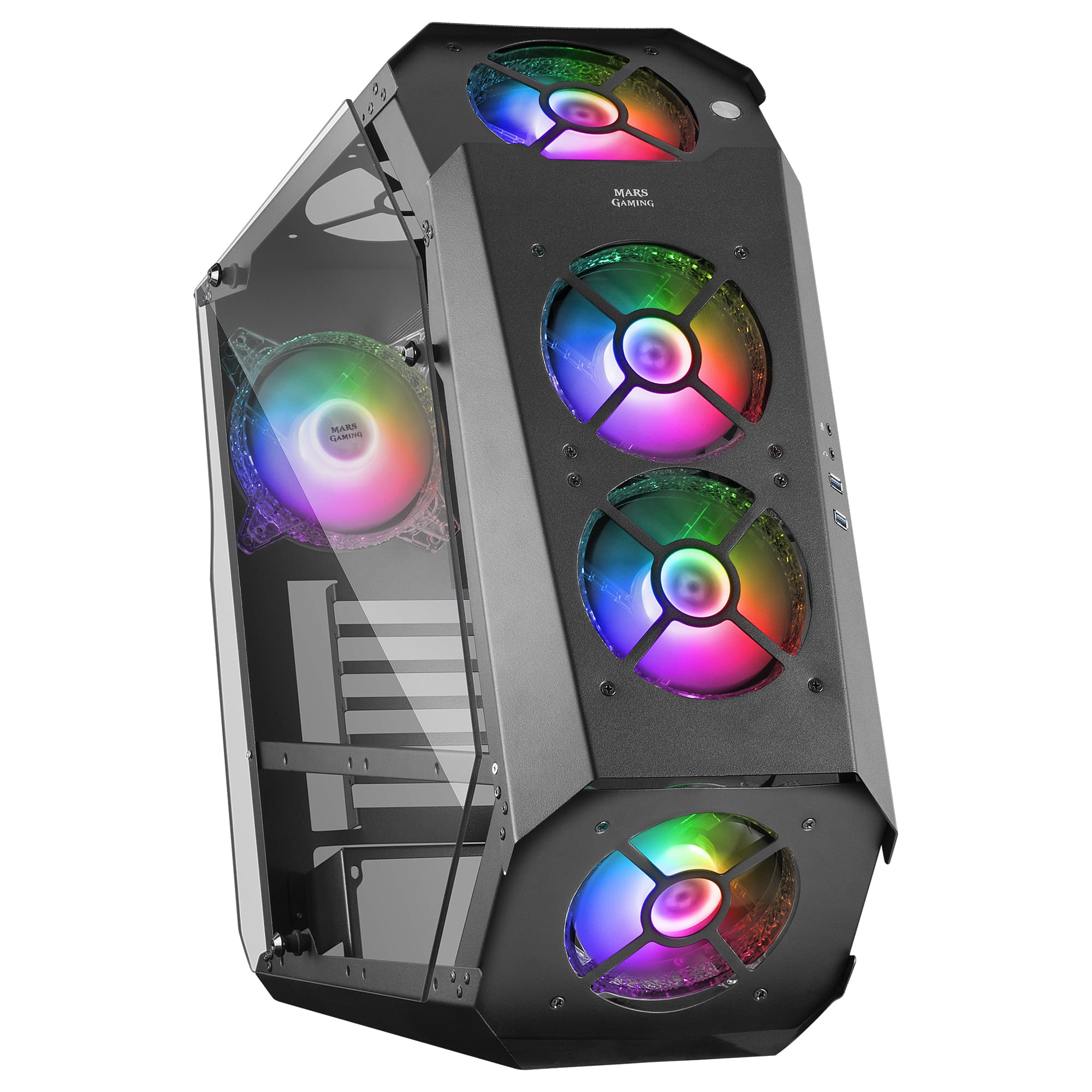 Mars Gaming MC51, Caja PC Gaming ATX, Doble Cristal Templado, 5x Ventilador RGB 12cm, Negro