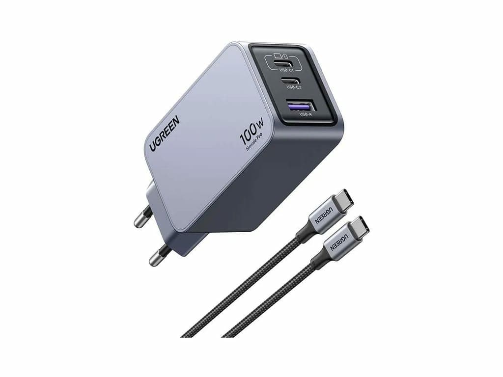Ugreen Nexode Pro EU 3-Port GaN PD Fast Charger With USB-C Cable Universal Negro, Gris Corriente alterna Carga rápida Interior