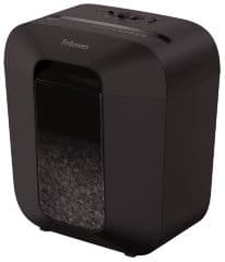 Destructora lx25m de 6 hojas manual en minicorte de 4x12 mm (din p-4) destruye de manera continua durante 5 minutos con 30 minutos de enfriamiento cabezal extraible para vaciar la papelera de 11.5 litros de capacidad tambien destruye grapas, clips y tarjetas de credito color negro.