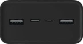Powerbank 30000mah 18w carga rapida inteligente puede cargar hasta tres dispositivos simultaneamente dos puerto s usb a y uno usb c todos compatibles con carga rapida de 18w bateria de iones de litio cable de carga usb c incluido color negro