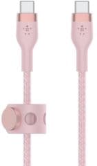 Cable desde usb-c macho a usb-c macho longitud 1 metro exterior de doble trenzado compatible con usb-c pd incluye correa magnetica y placa de metal que facilitan la organizacion y recogida optimas color rosa.