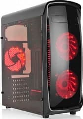 Chasis semitorre kazumi soporta atx micro atx mini itx sin fuente bahias externas 1x5.25' bahias internas 3x3.5' 2x2.5' 2x5.25' 1xventilador trasero 120mm led rojo 2xventilador frontal 120mm led rojo 1xventilador superior 120mm led rojo 1xusb 2.0 1xusb 3.0 salida audio y microfono ventana lateral transparente de metacrilato dimensiones (prxalxan) 420x460x200mm peso 5 kg negro