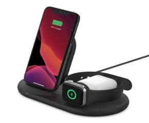Cargador inalambrico qi 7.5w 3 en 1 para iphone 11 pro max, 11 pro, 11, xs max, xs, xr, x, 8, 8 plus, apple watch serie 1,2,3,4,5 y primera generacion airpods pro y segunda generacion negro